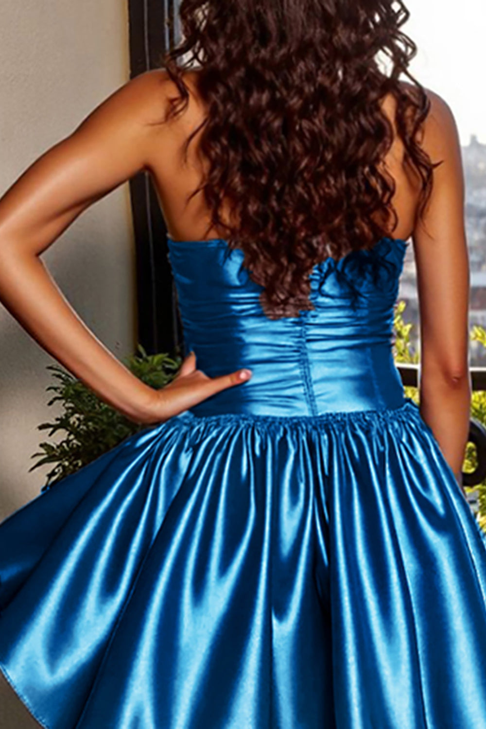 Blue A Line Metallic Strapless Short Homecoming Dress