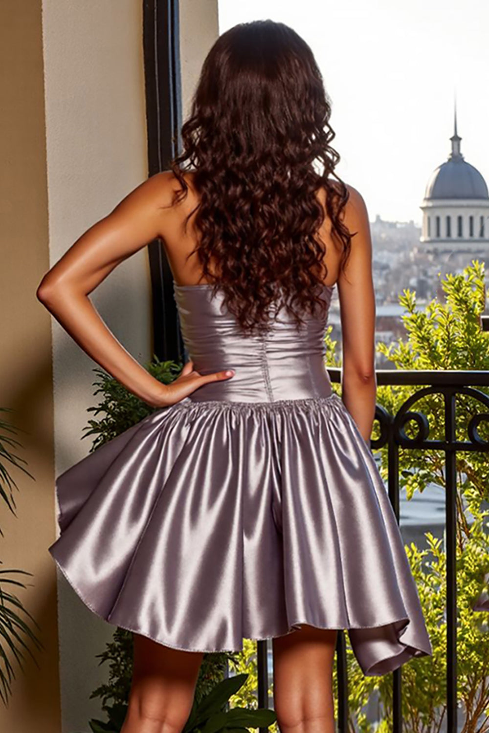 Blue A Line Metallic Strapless Short Homecoming Dress
