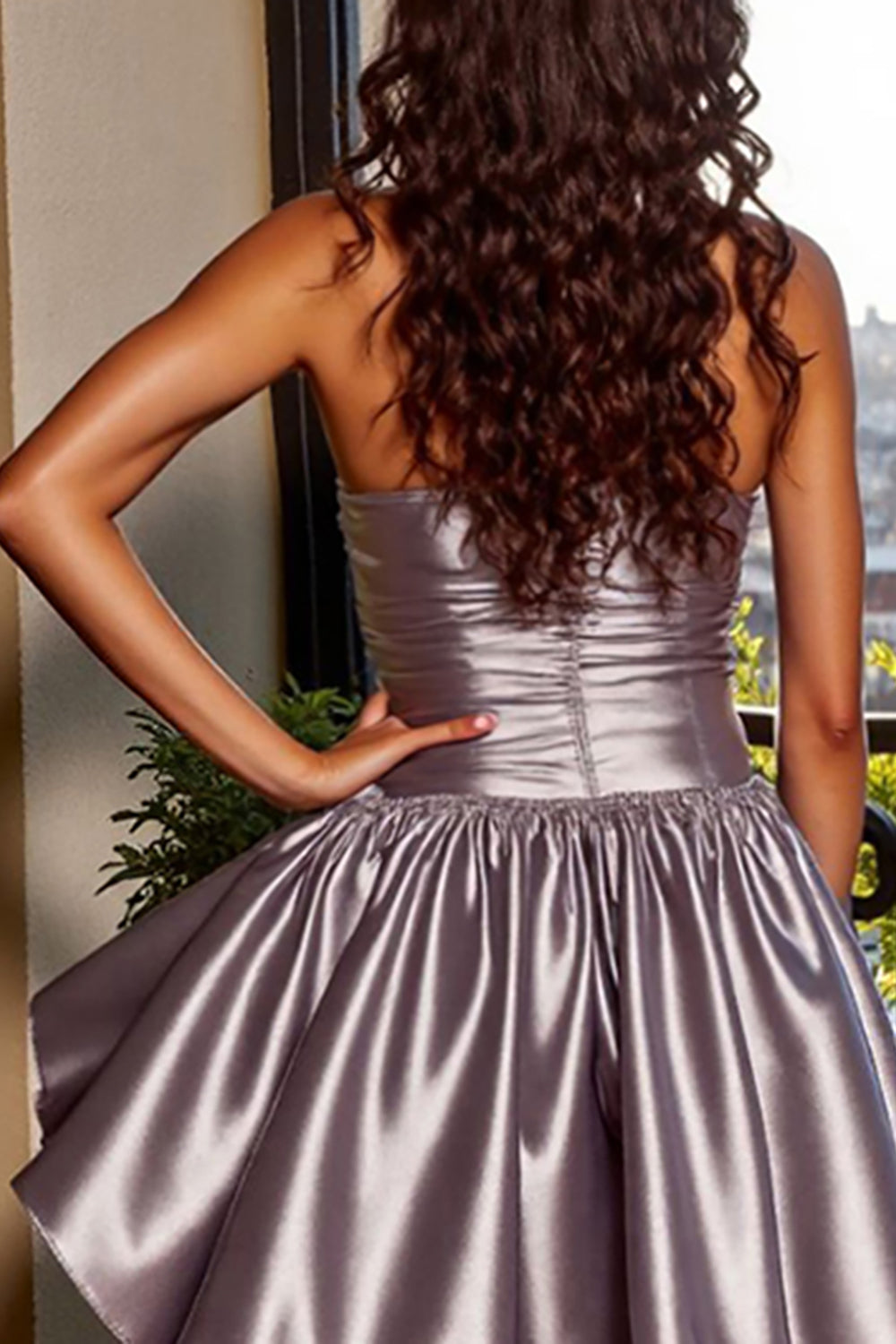Blue A Line Metallic Strapless Short Homecoming Dress