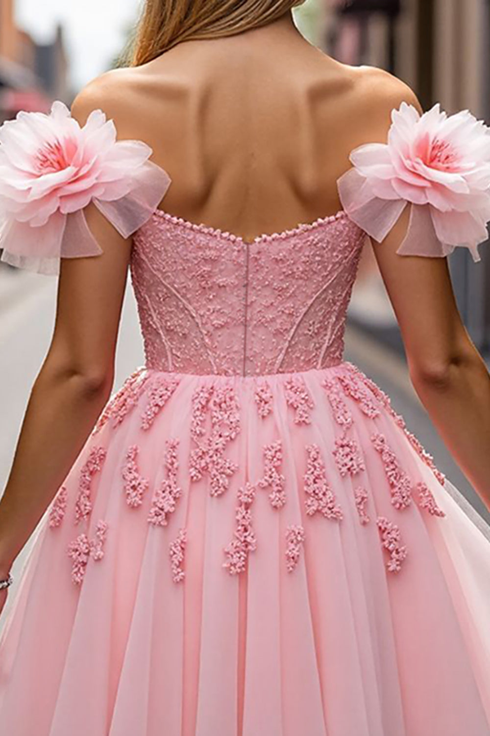 Blush Floral Short Corset Homecoming Dress with Appliques