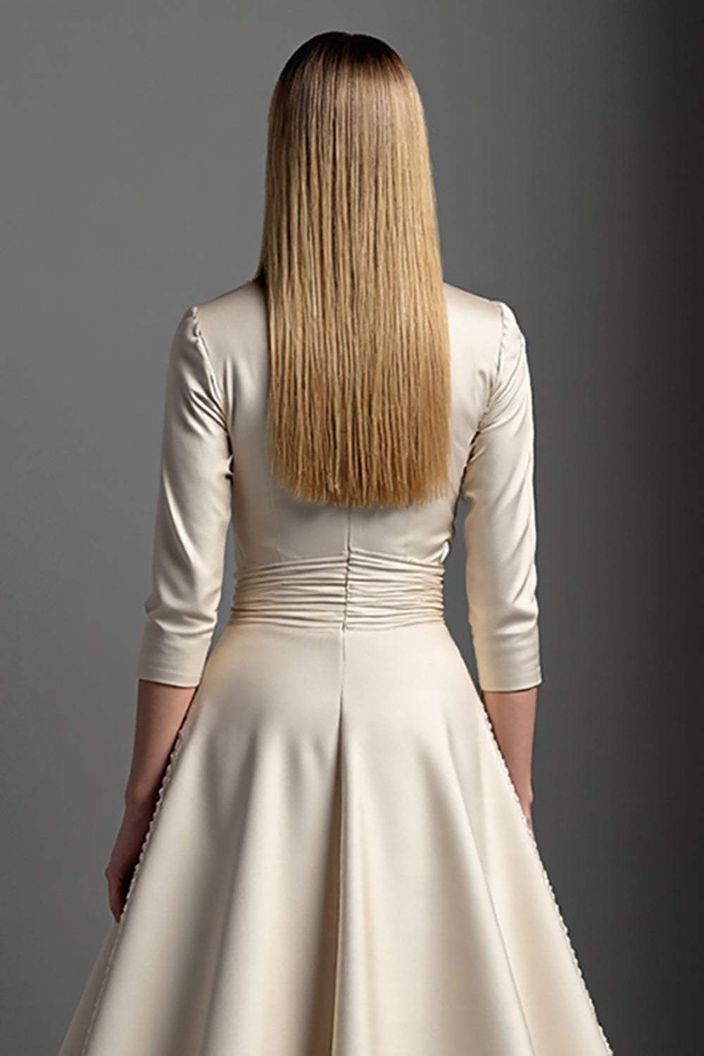 Apricot A Line V-Neck Satin Midi Wedding Guest Dress