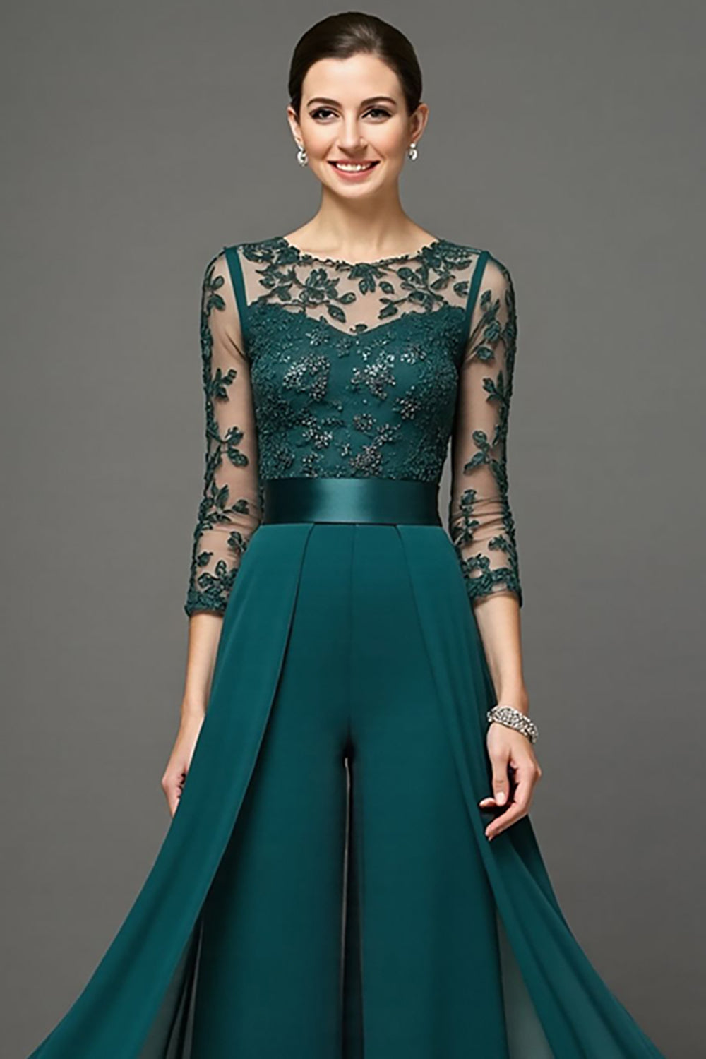 Navy Chiffon Appliqued Mother of the Bride Pantsuits 