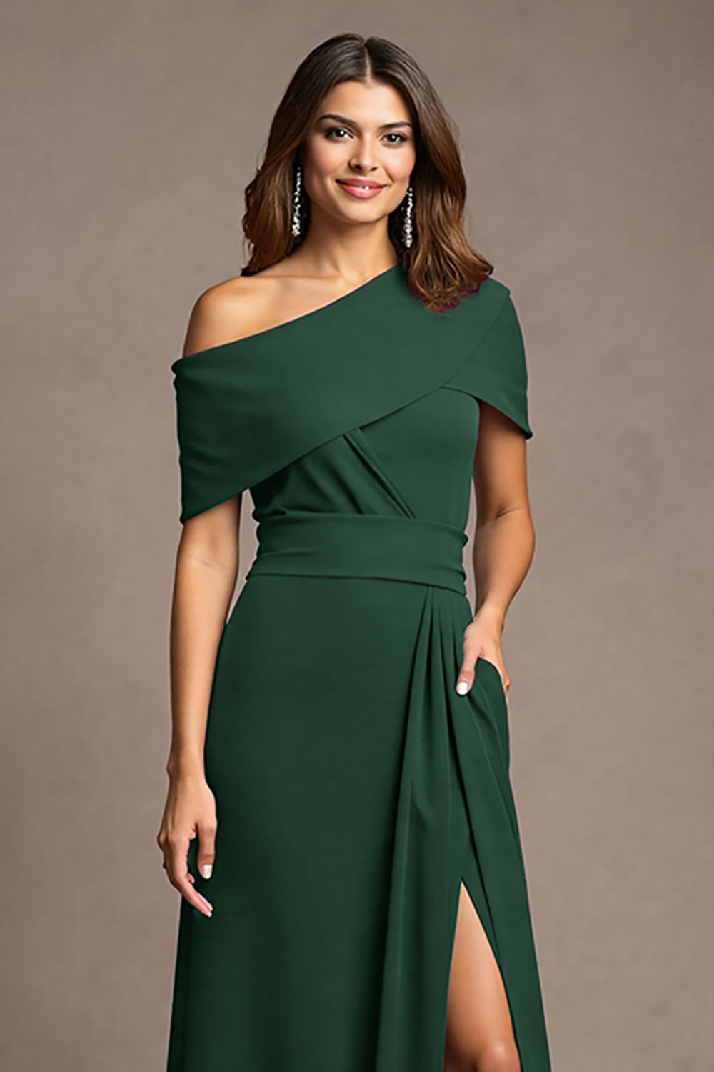 Burgundy Satin Sheath Long Wedding Guest Dress with Slit