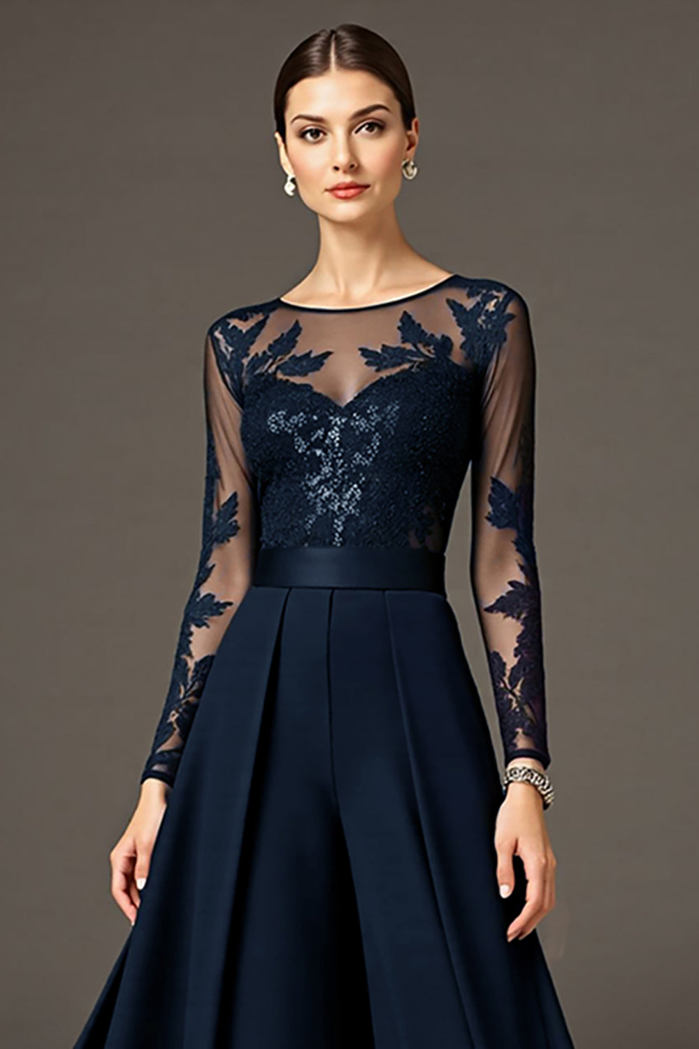Black A Line Long Chiffon Wedding Guest Dress with Lace