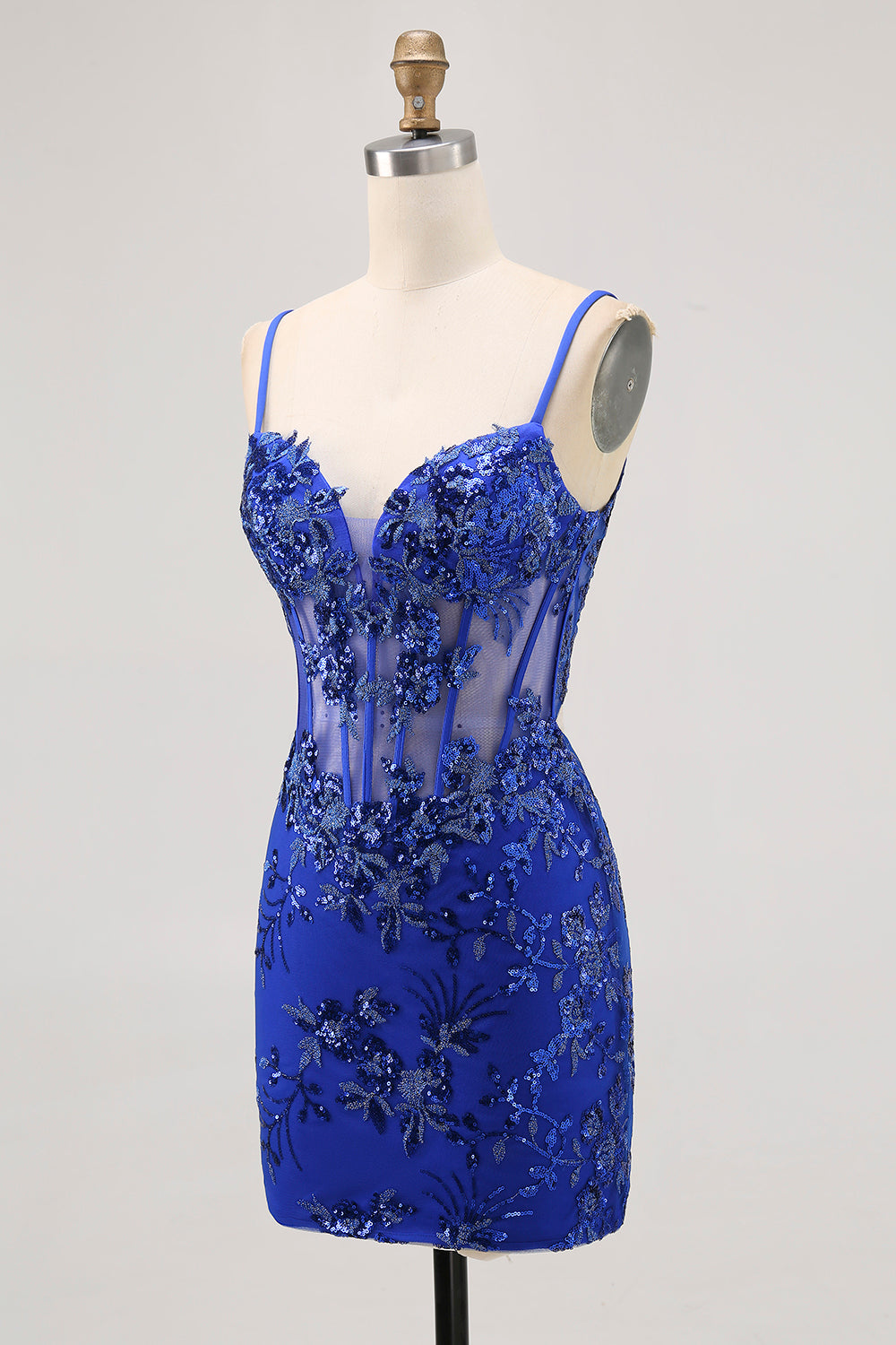 Sparkly Royal Blue Tulle Tight Short Corset Homecoming Dress with Lace