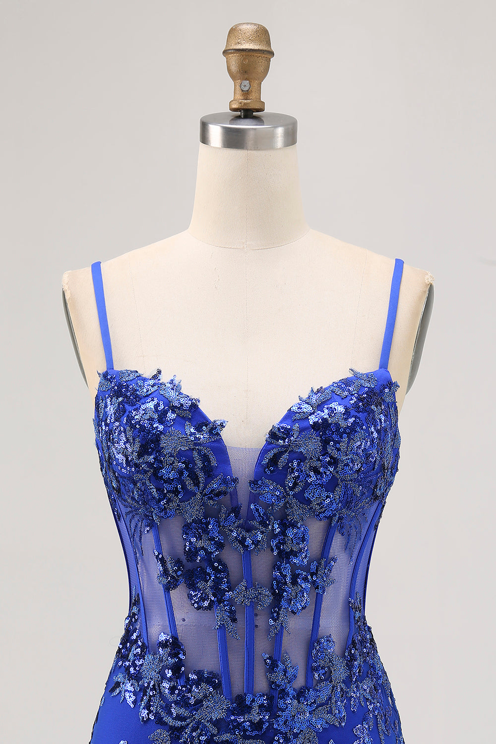 Sparkly Royal Blue Tulle Tight Short Corset Homecoming Dress with Lace