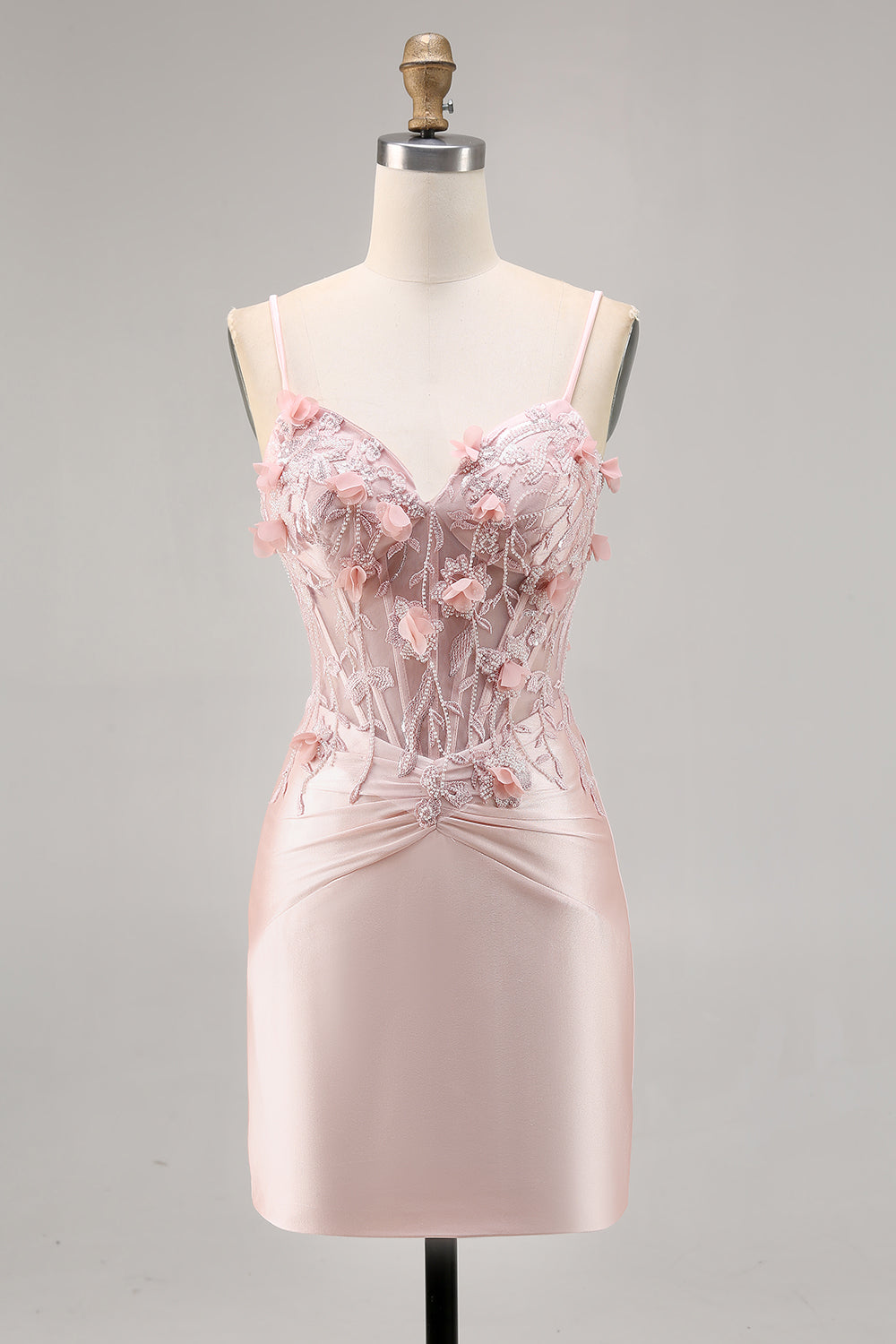 Floral Pink Corset Satin Short Bodycon Homecoming Dress