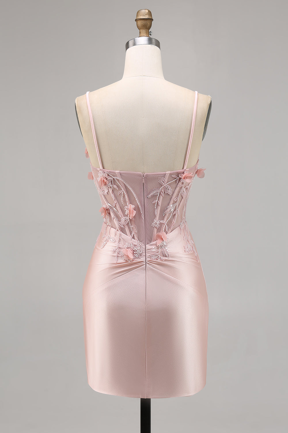 Floral Pink Corset Satin Short Bodycon Homecoming Dress