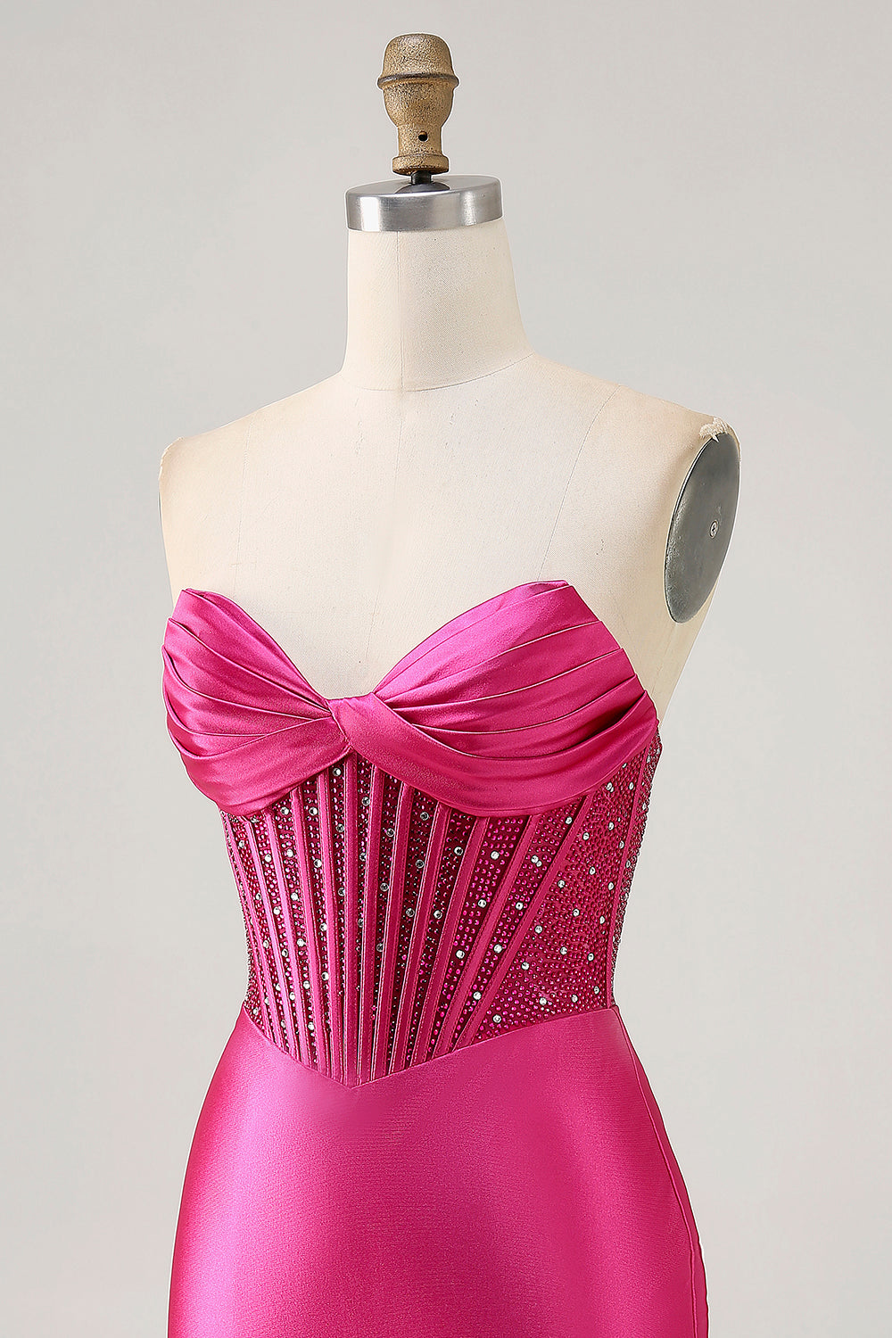 Sparkly Fuchsia Satin Corset Strapless Short Tight Homecoming Dress