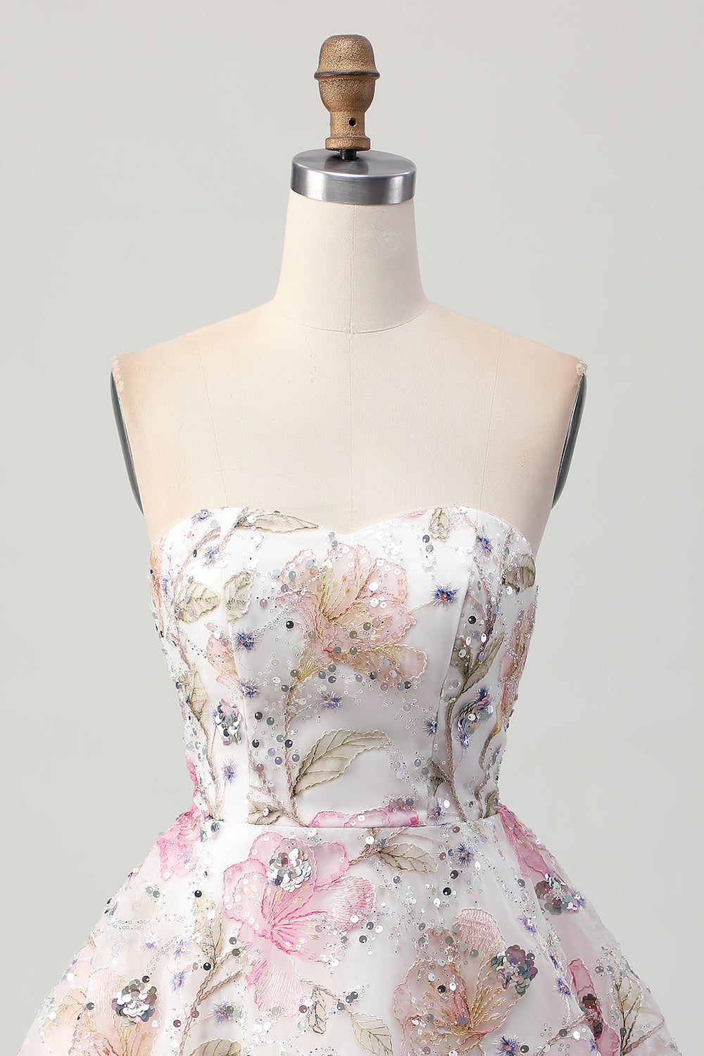 Sparkly Pink A Line Strapless Short Floral Homecoming Dress