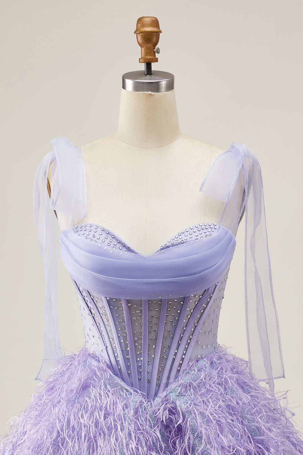 Sparkly Lilac A Line Beaded Short Corset Homecoming Dress with Feathers