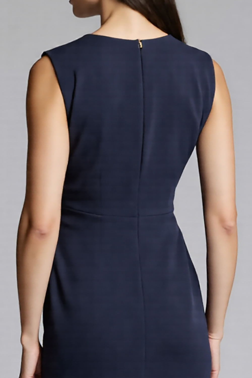 Navy Satin Bodycon V-Neck Ruched Midi Work Dress