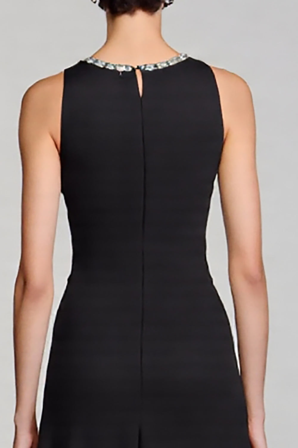 Black A Line Satin Crew Neck Midi Work Dress