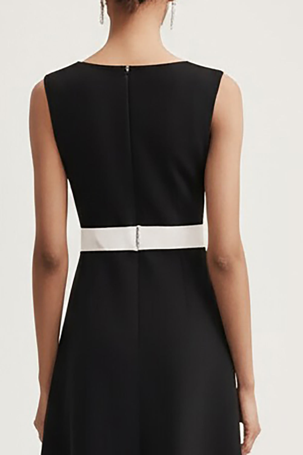 Black and White Satin A Line Sleeveless Midi Work Dress