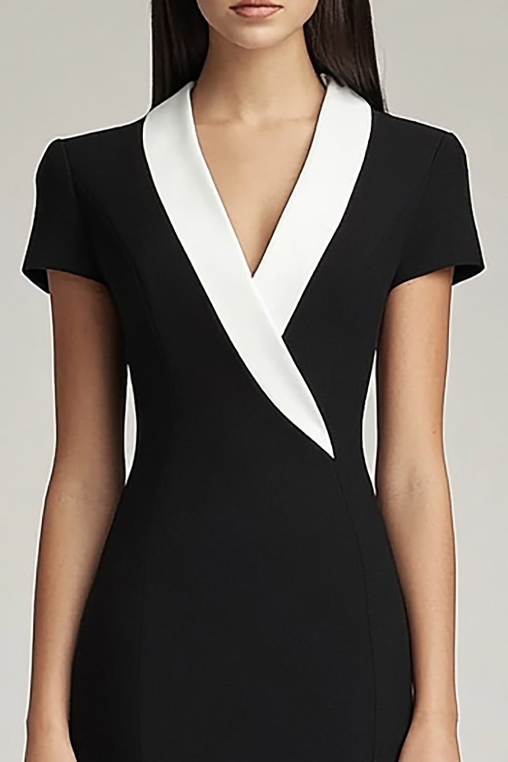 Black and White Satin Bodycon Shawl Lapel Short Work Blazer Dress