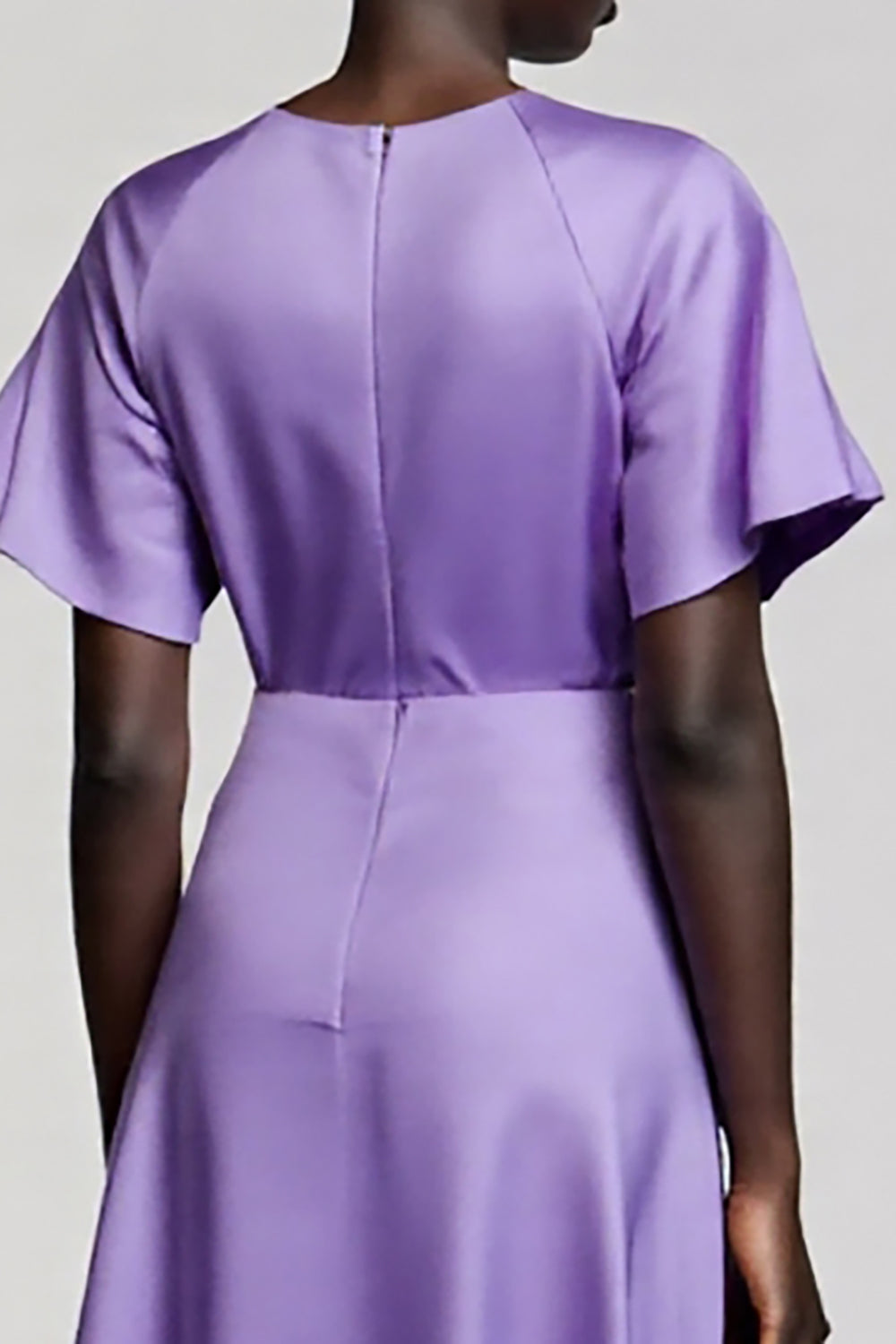 Purple Satin A Line Midi Work Dress with Short Sleeves