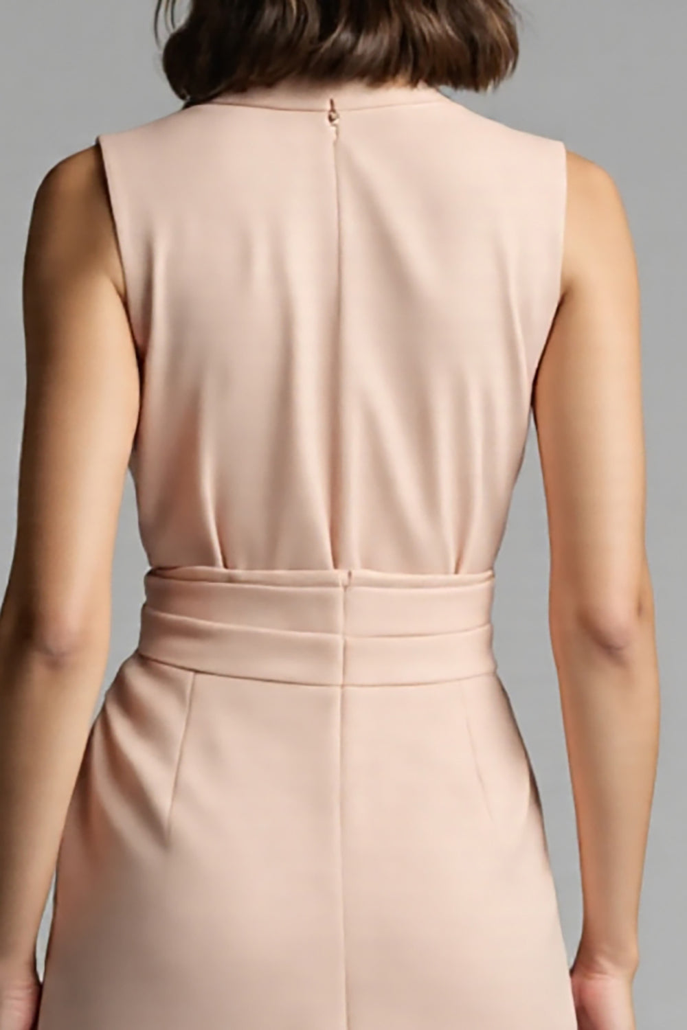 Champagne Satin A Line Notched Lapel Midi Work Dress with Ruffles