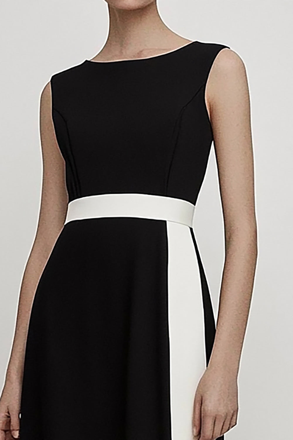 Black and White A Line Long Satin Work Dress