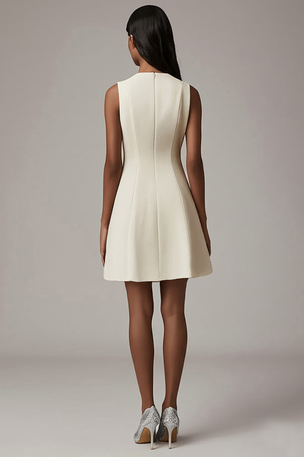 Ivory A Line Short Satin Work Blazer Dress with Pockets