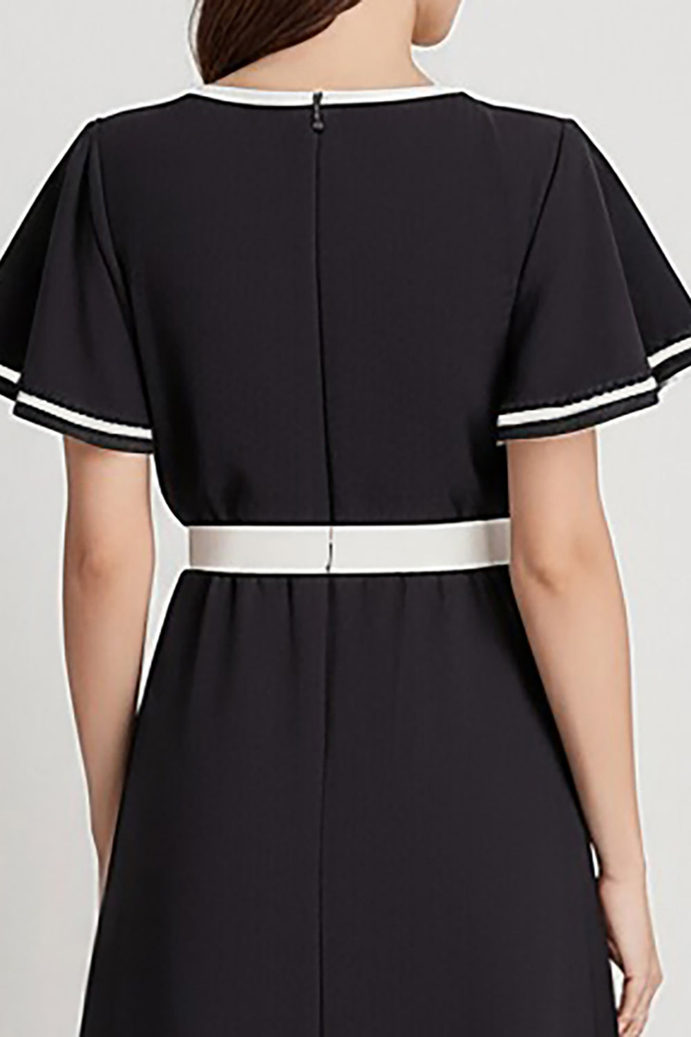 Black and White Satin A Line Midi Work Dress