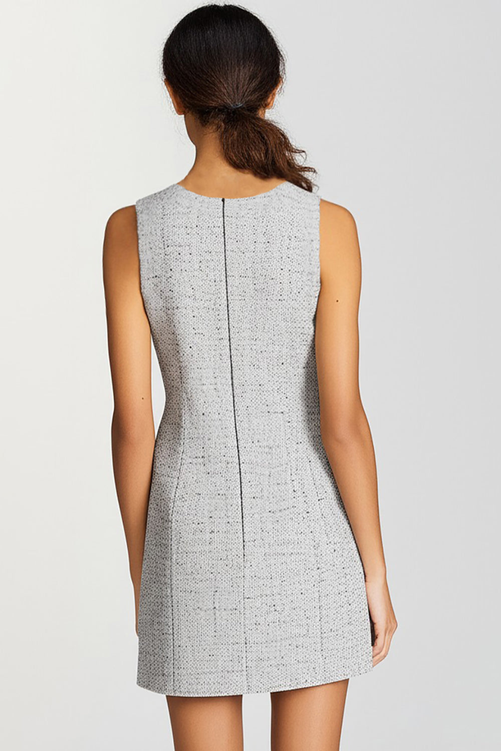 Grey Bodycon V-Neck Short Work Dress with Two Bottons