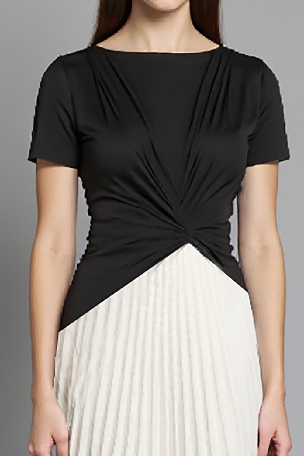 Black and White A Line Pleated Midi Satin Work Dress