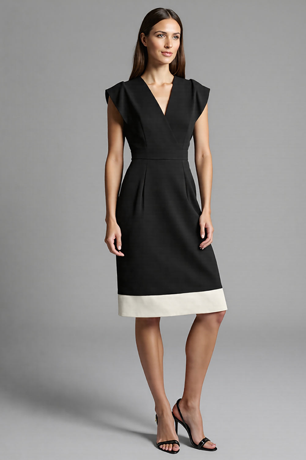 Black and White Bodycon Satin Midi Work Dress