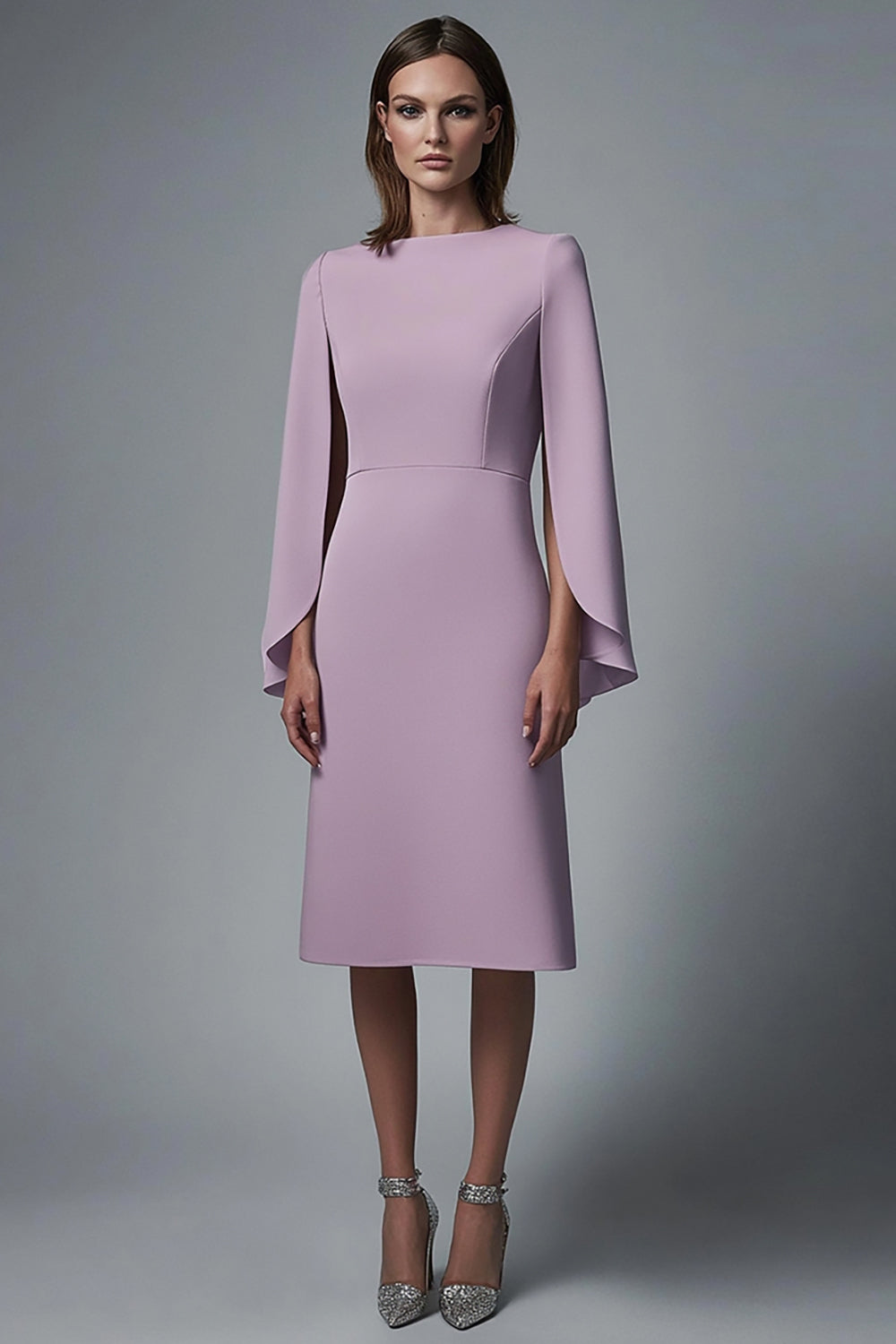 Wisteria Bodycon Satin Midi Work Dress with Sleeves