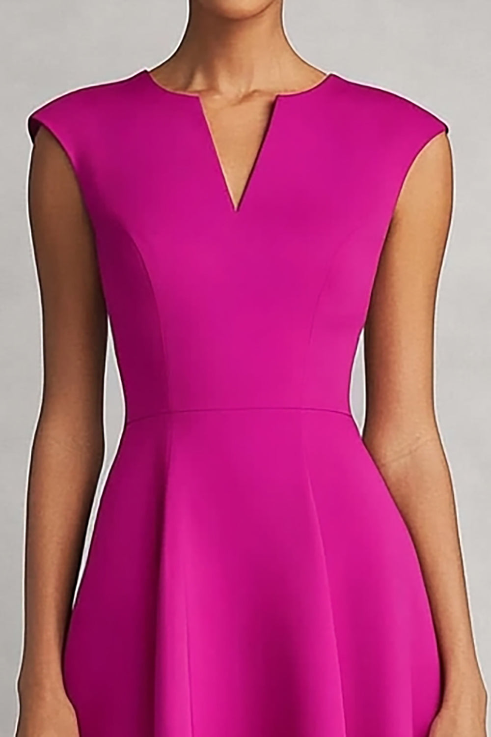 Fuchsia Satin A Line Sleeveless Midi Work Dress
