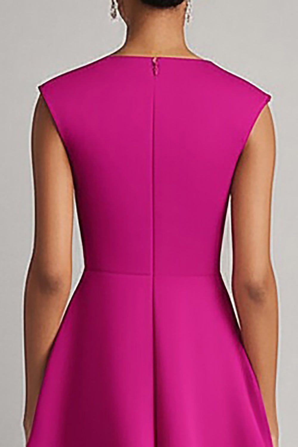Fuchsia Satin A Line Sleeveless Midi Work Dress