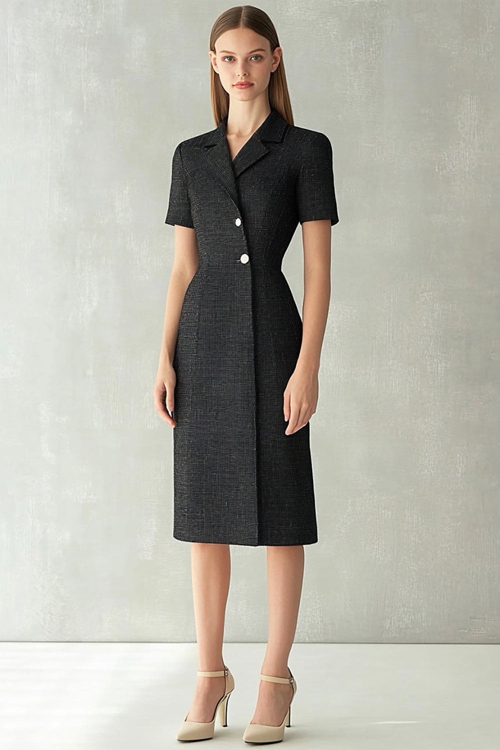 Black Bodycon Notched Lapel Single Breasted Midi Work Blazer Dress
