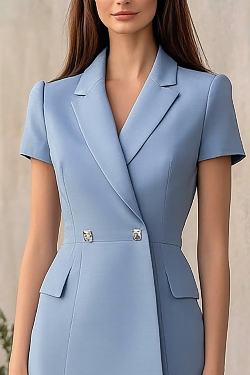 Dusty Blue Bodycon Satin Notched Lapel Short Work Blazer Dress