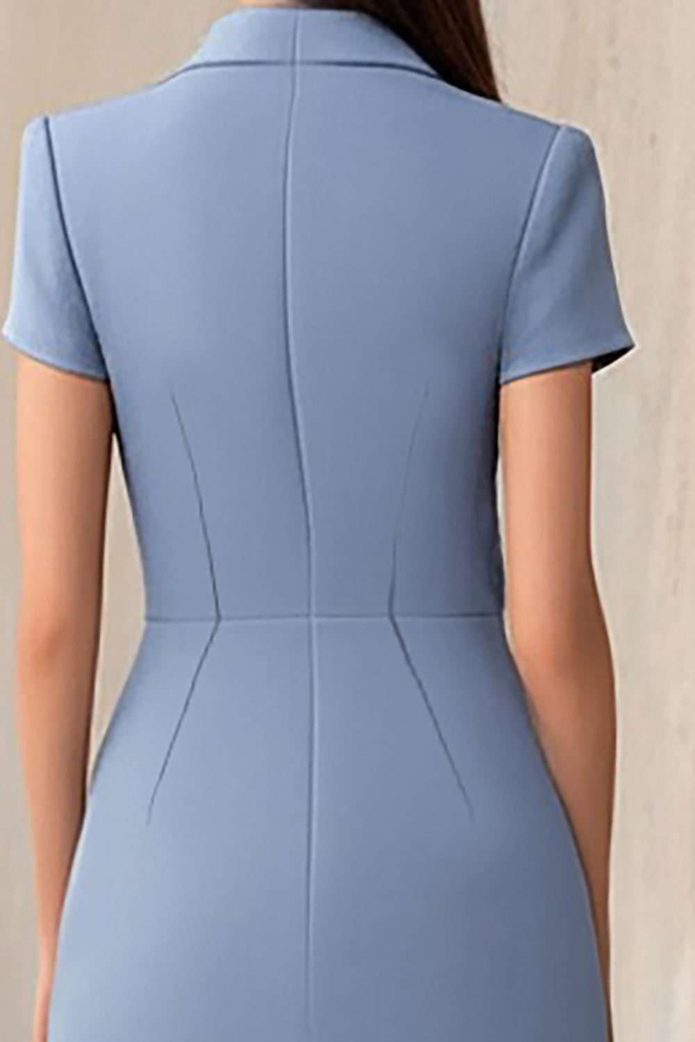 Dusty Blue Bodycon Satin Notched Lapel Short Work Blazer Dress