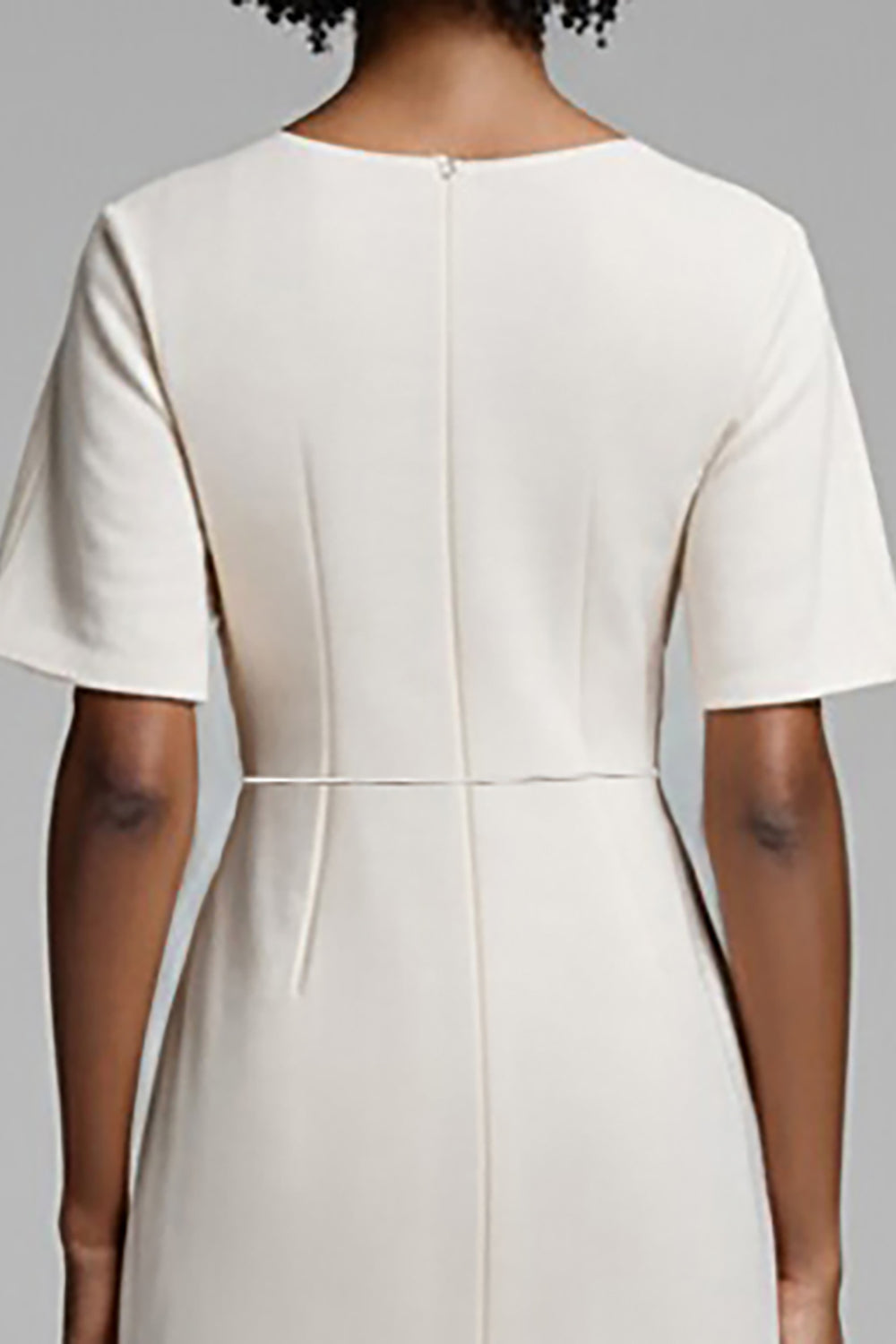 Ivory Satin Bodycon Ruched Midi Work Dress with Slit