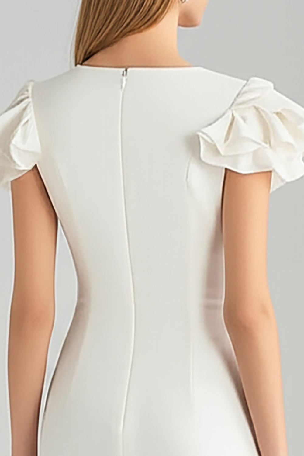 Ivory Bodycon Satin Short Work Dress with Ruffles