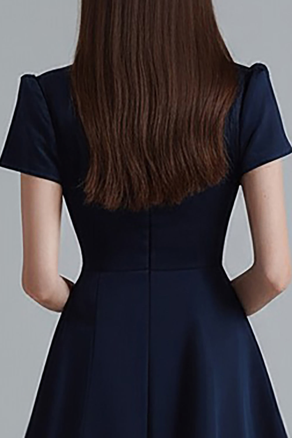 Navy Satin Ruffled A Line Notched Lapel Short Work Blazer Dress with Sleeves