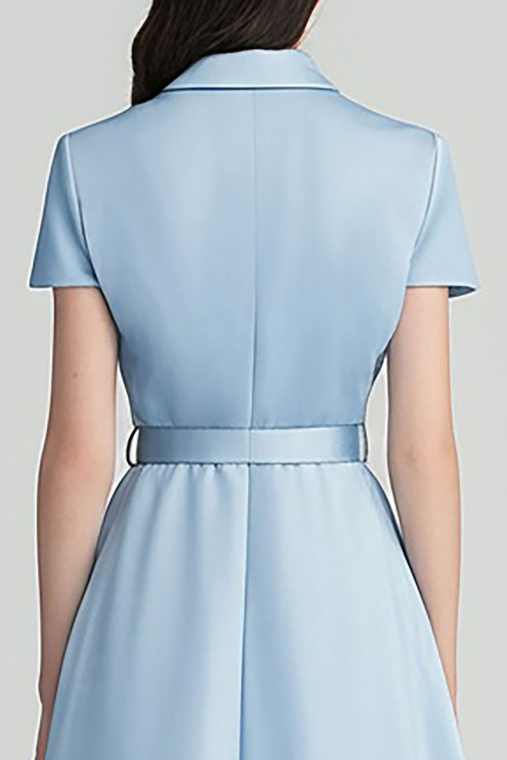 Sky Blue A Line Notched Lapel Midi Satin Work Blazer Dress