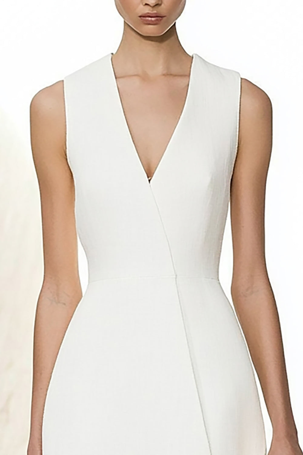 Ivory Satin A Line V-Neck Long Work Dress