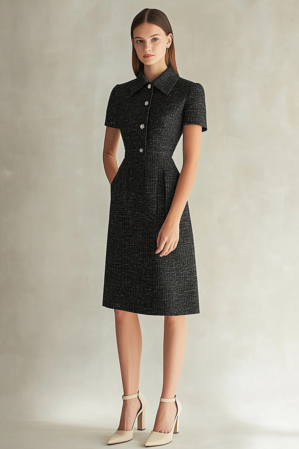 Black Bodycon Collar Neck Plaid Midi Work Blazer Dress