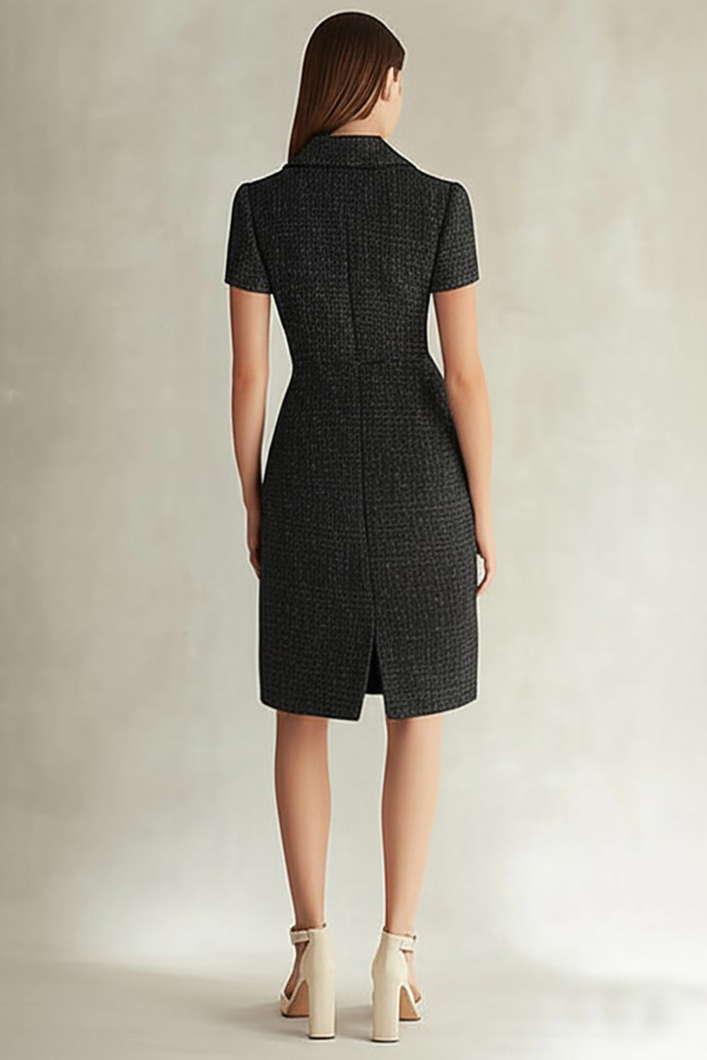 Black Bodycon Collar Neck Plaid Midi Work Blazer Dress