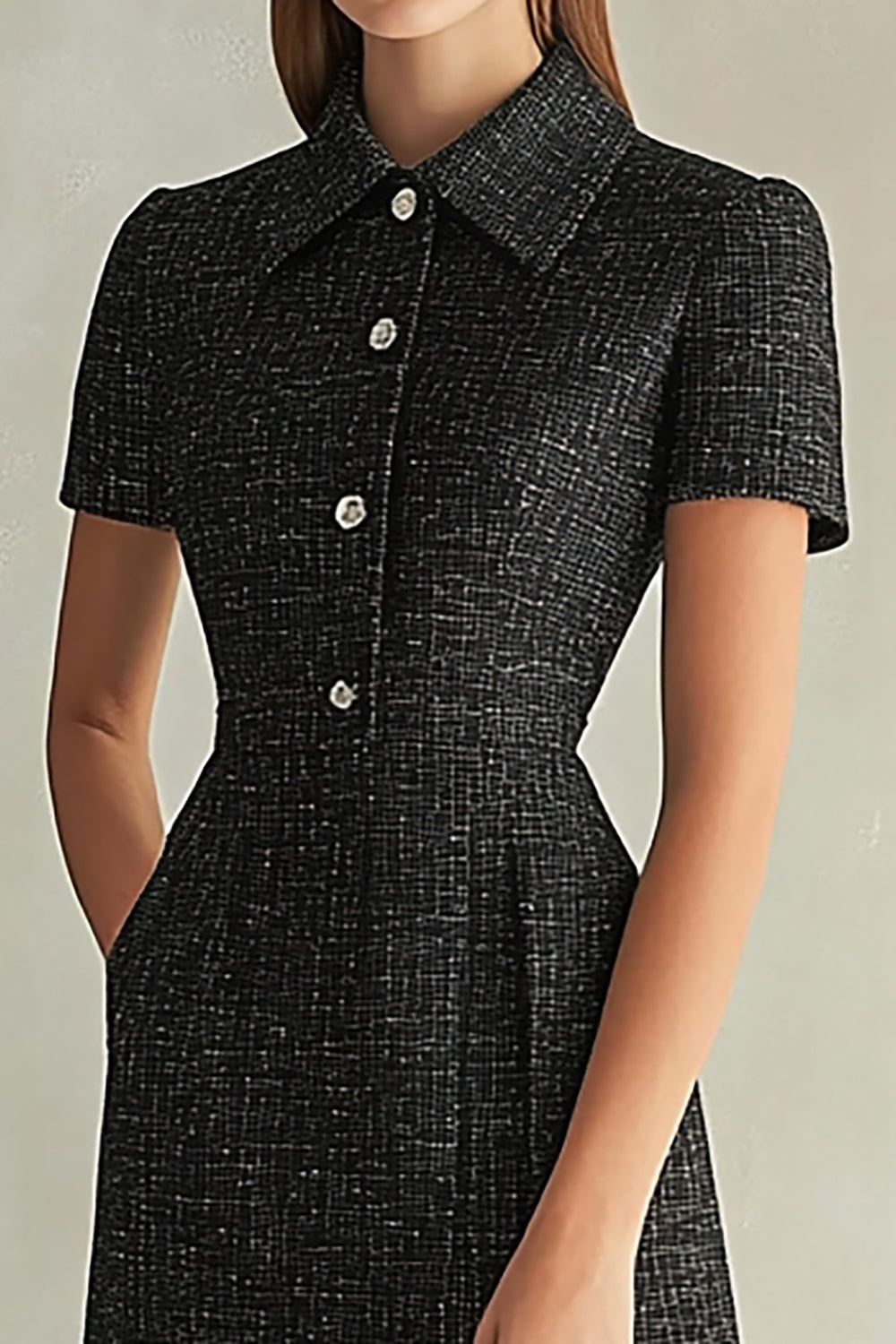 Black Bodycon Collar Neck Plaid Midi Work Blazer Dress