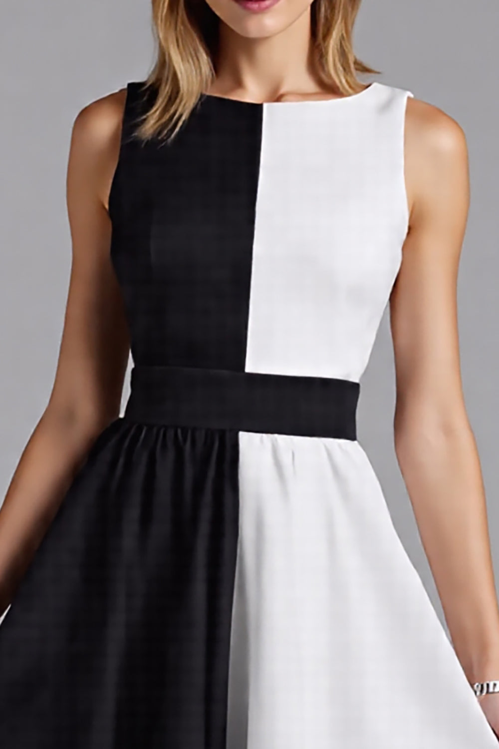 Black and White Chiffon Patchwork A Line Midi Cocktail Dress