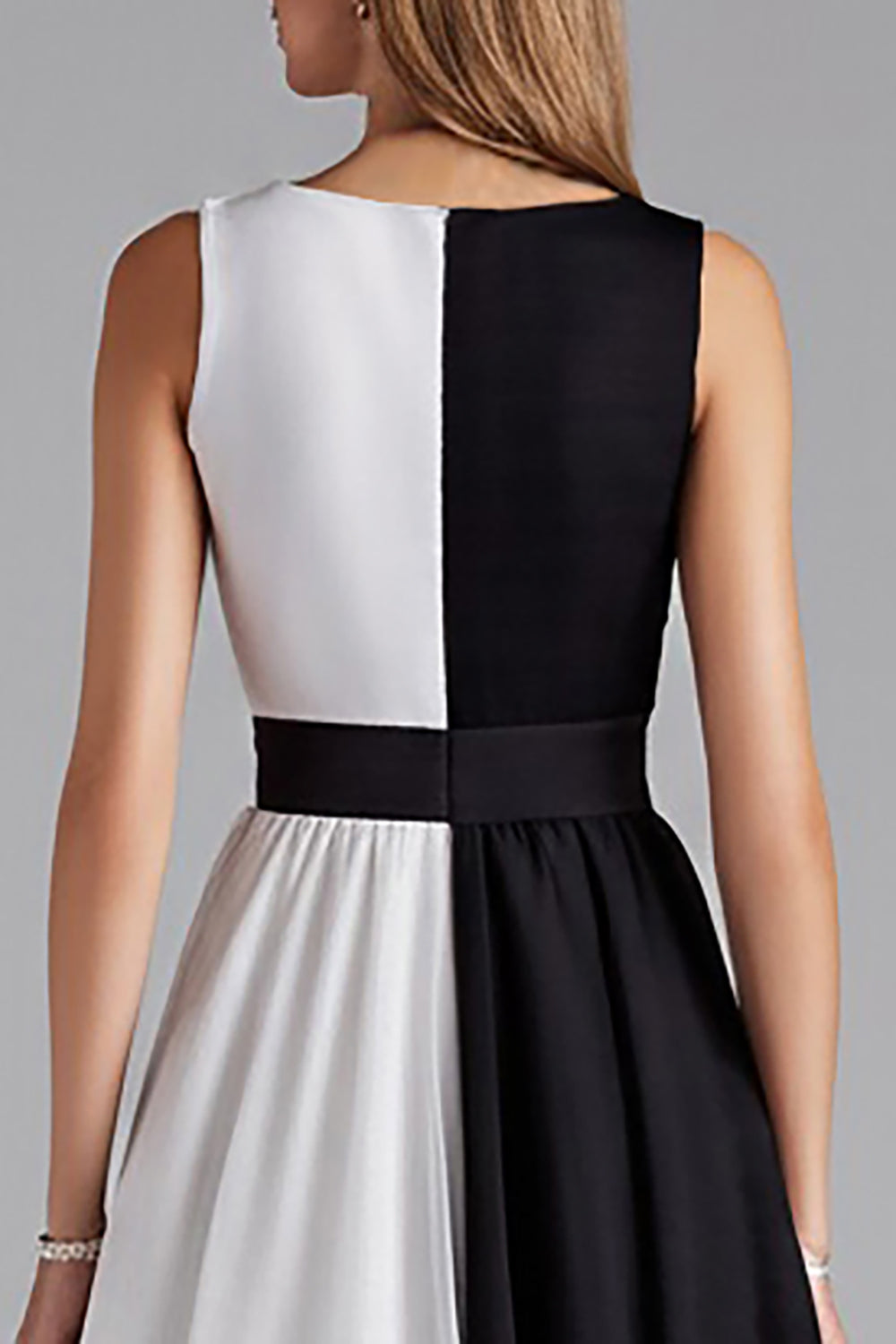 Black and White Chiffon Patchwork A Line Midi Cocktail Dress