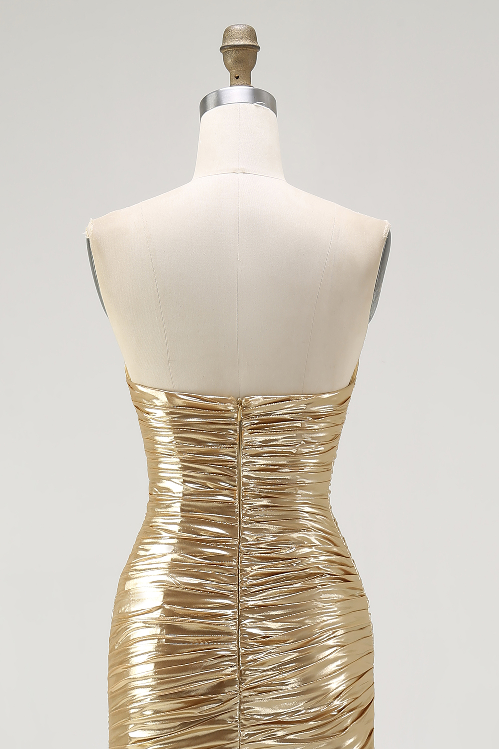 Metallic Gold Bodycon Ruched Sweetheart Ruched High-Low Cocktail Dress