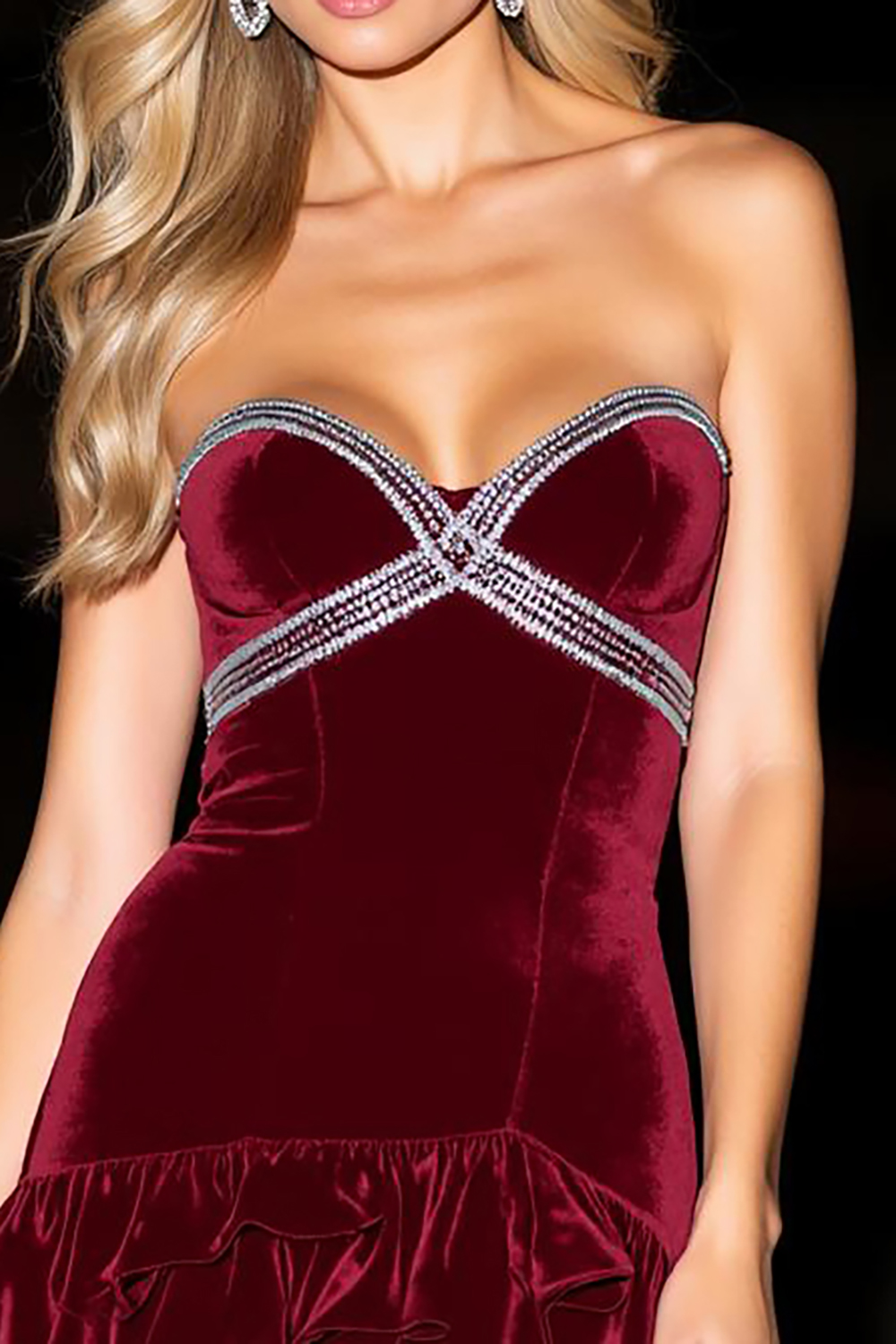 Sparkly Burgundy Velvet Short Homecoming Dress with Ruffles