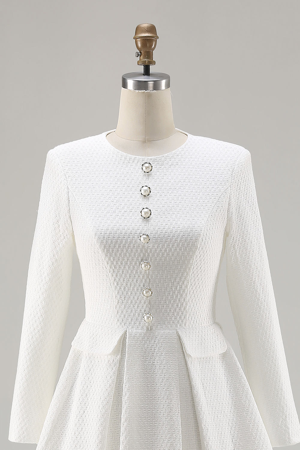 Ivory Tweed A Line Long Sleeves Coat Dress with Pockets