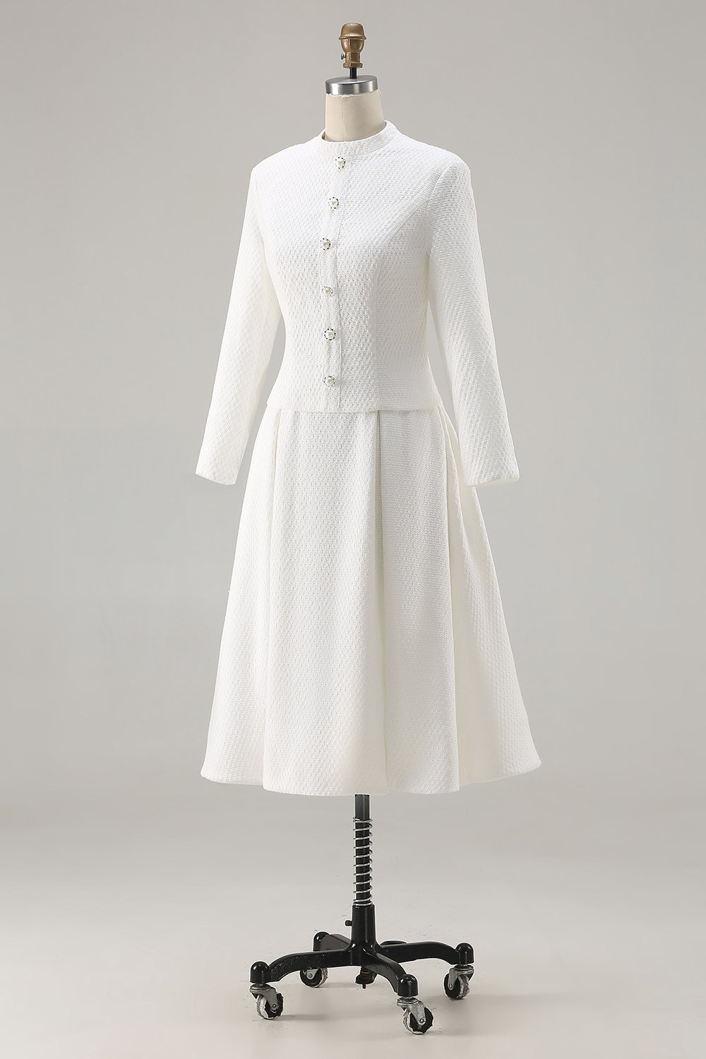 2 Piece Ivory Tweed Midi Work Outfits