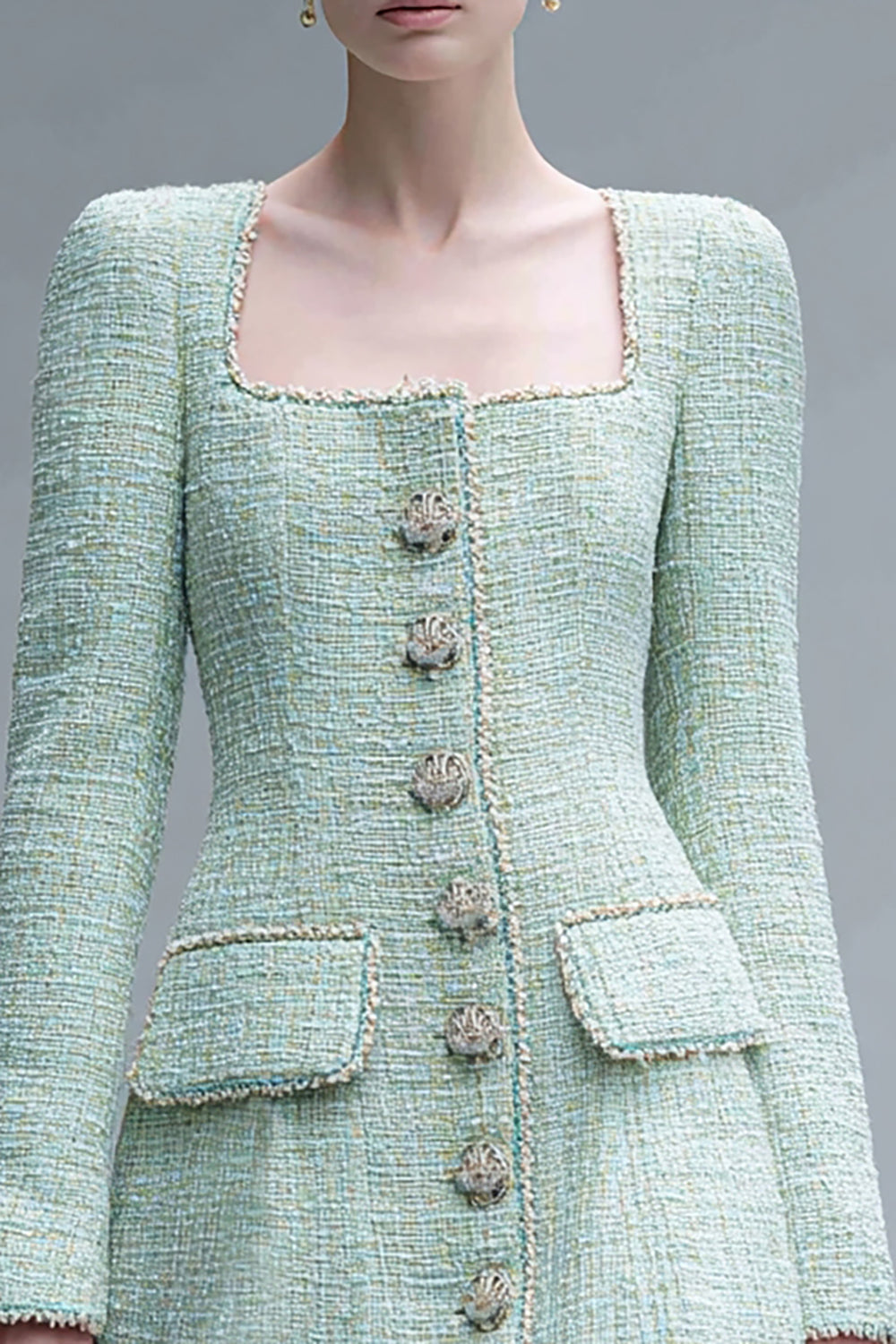 Mint Green Tweed Square Neck Tight Short Homecoming Dress