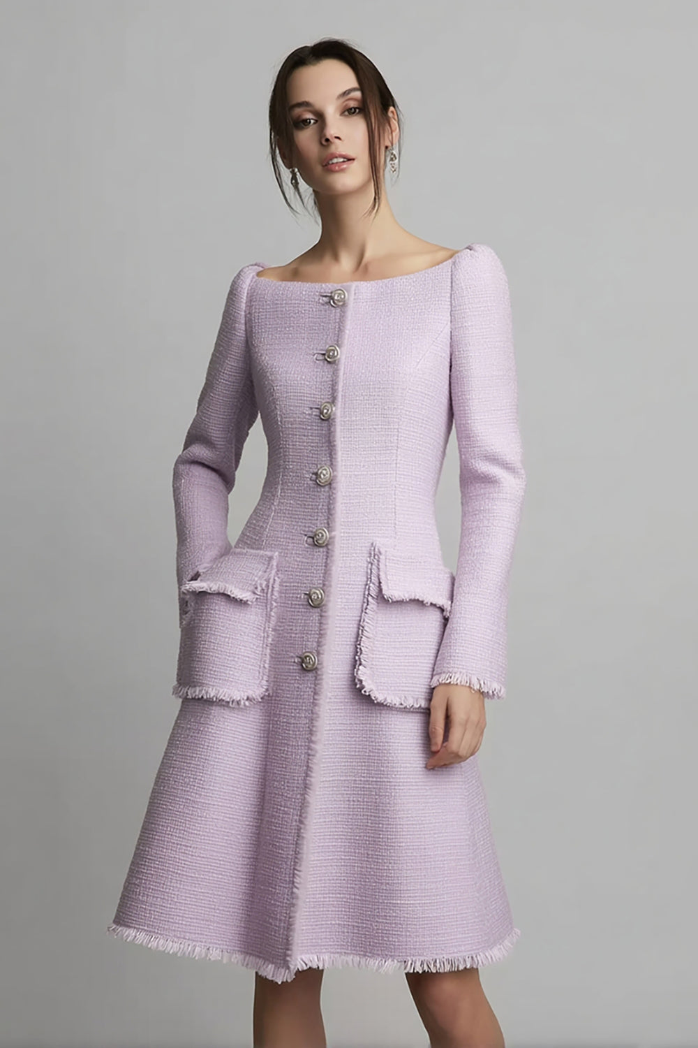 Lilac Boat Neck A Line Tweed Short Homecoming Dress