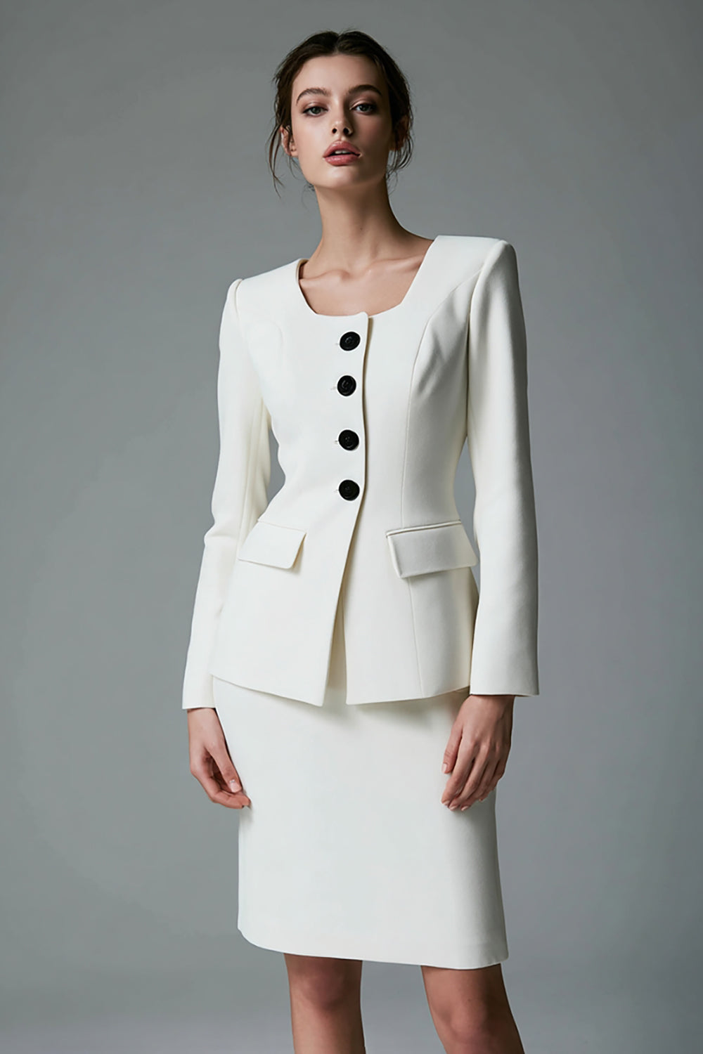 2 Piece Ivory Satin Bodycon Single Breasted Short Business Suits